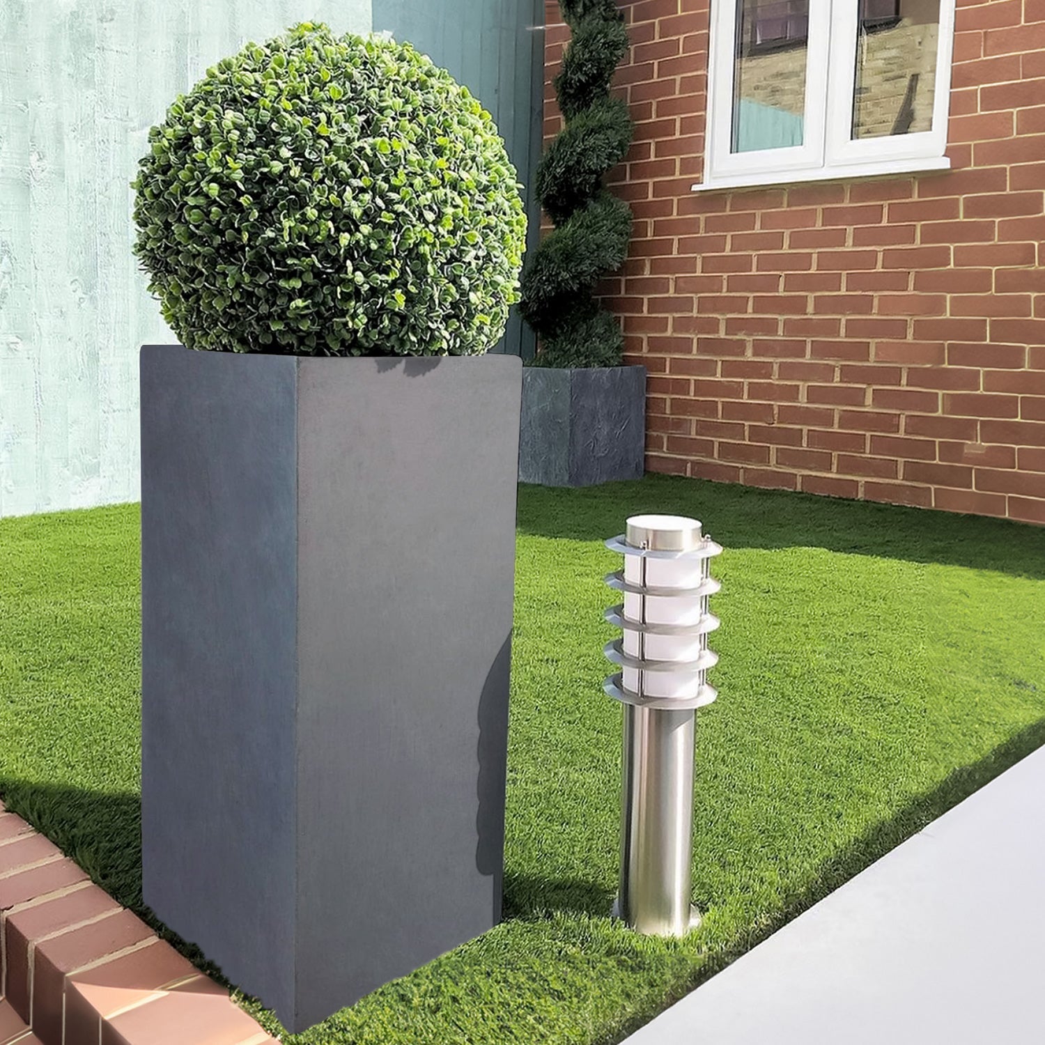 IDEALIST Lite Contemporary Light Concrete Garden Tall Square Planter, Outdoor Plant Pot H60 L27 W27 cm, 44L