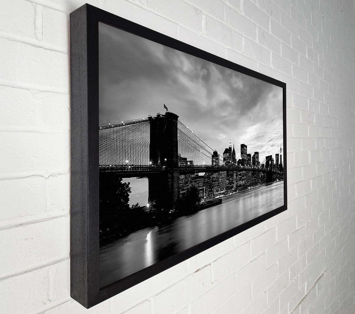 NYC Brooklyn Bridge B n W Cloudy Night Canvas Art