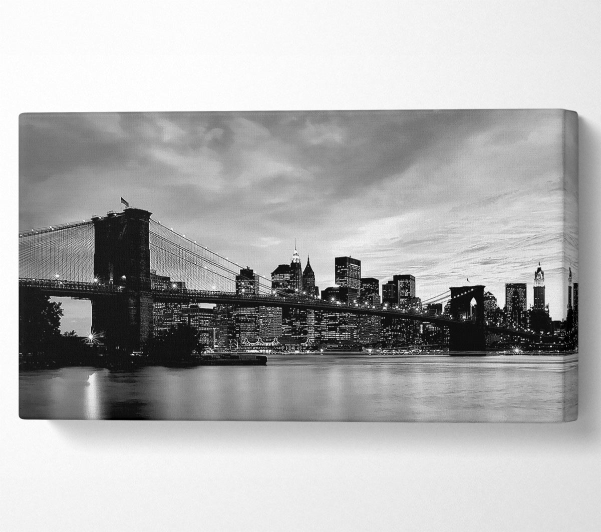 NYC Brooklyn Bridge B n W Cloudy Night Canvas Art
