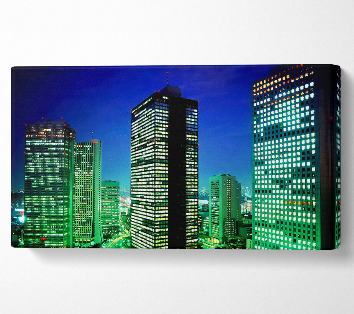 Skyscrapers Green Hue Canvas Wall Art