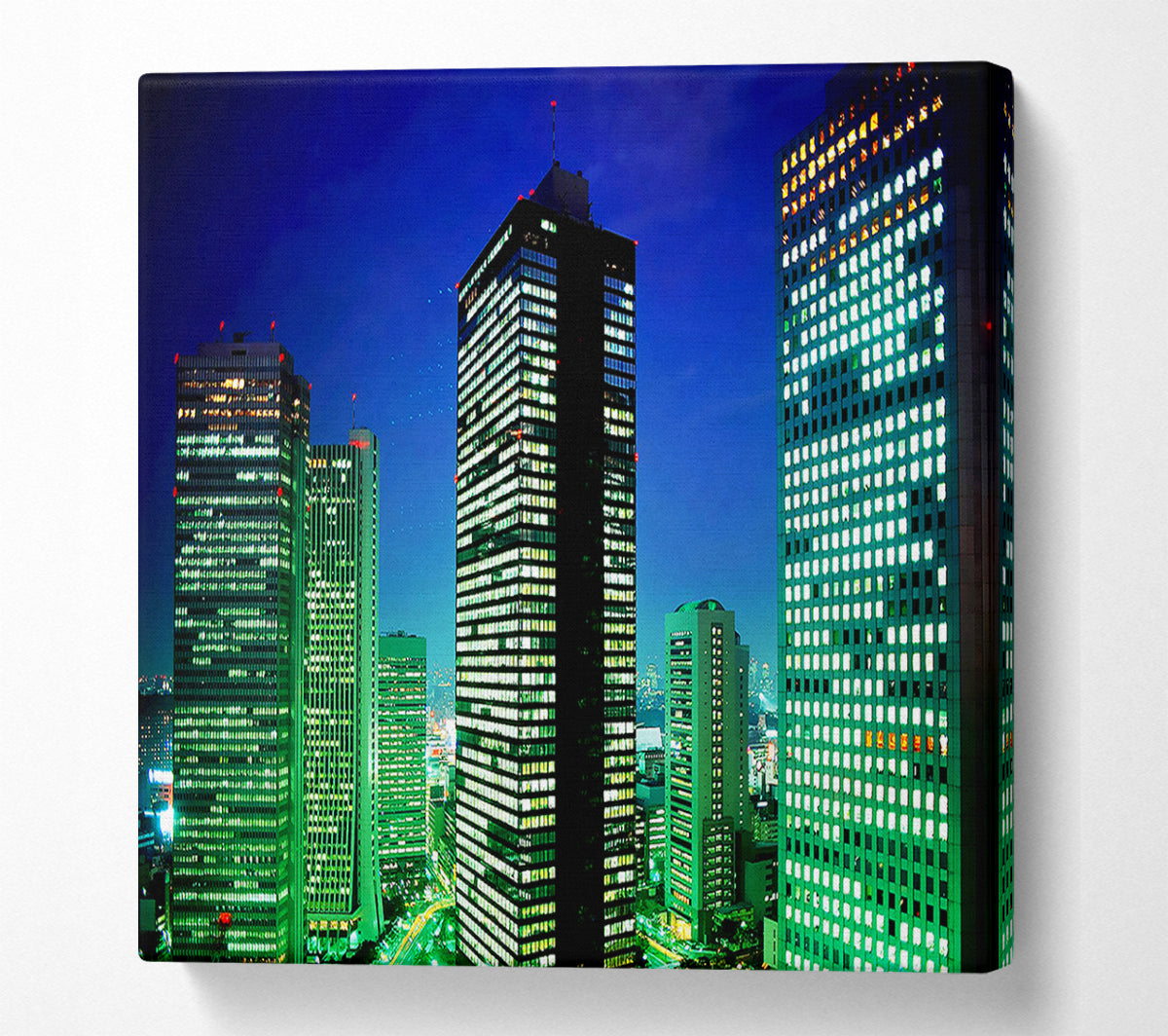 Skyscrapers Green Hue Canvas Wall Art