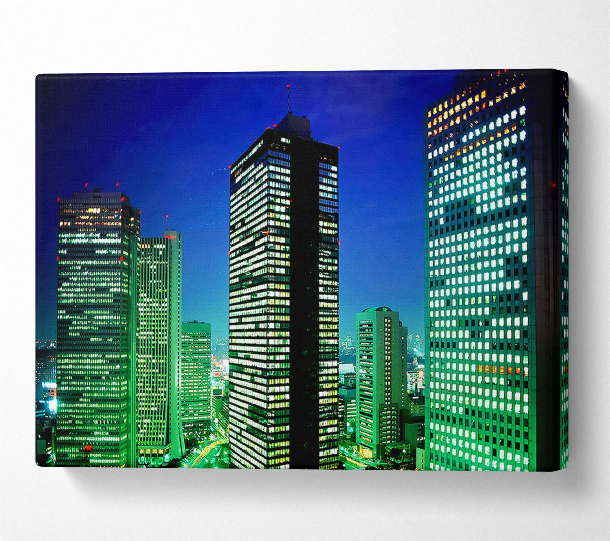 Skyscrapers Green Hue Canvas Wall Art