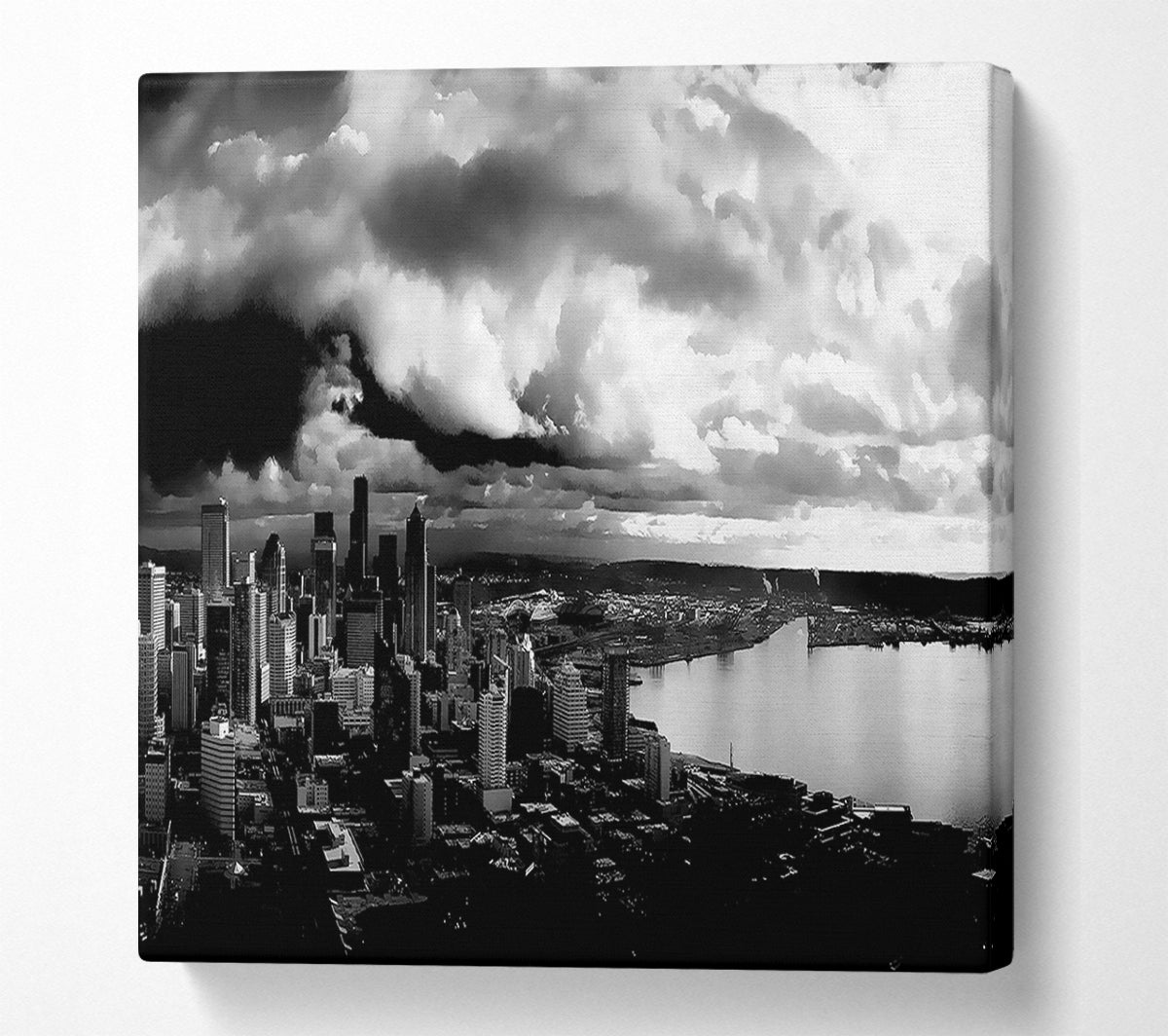 Storm Over City B n W Canvas Wall Art