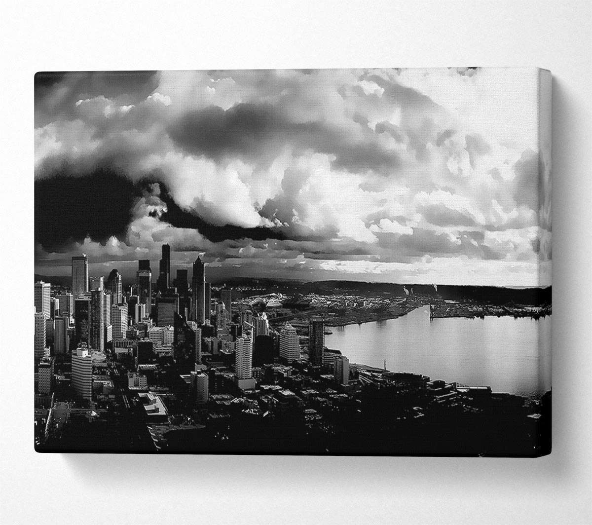 Storm Over City B n W Canvas Wall Art