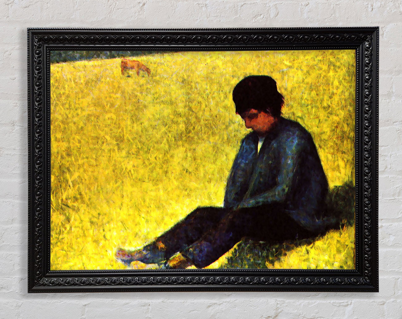 Seurat Boy Sitting On A Lawn Framed Print
