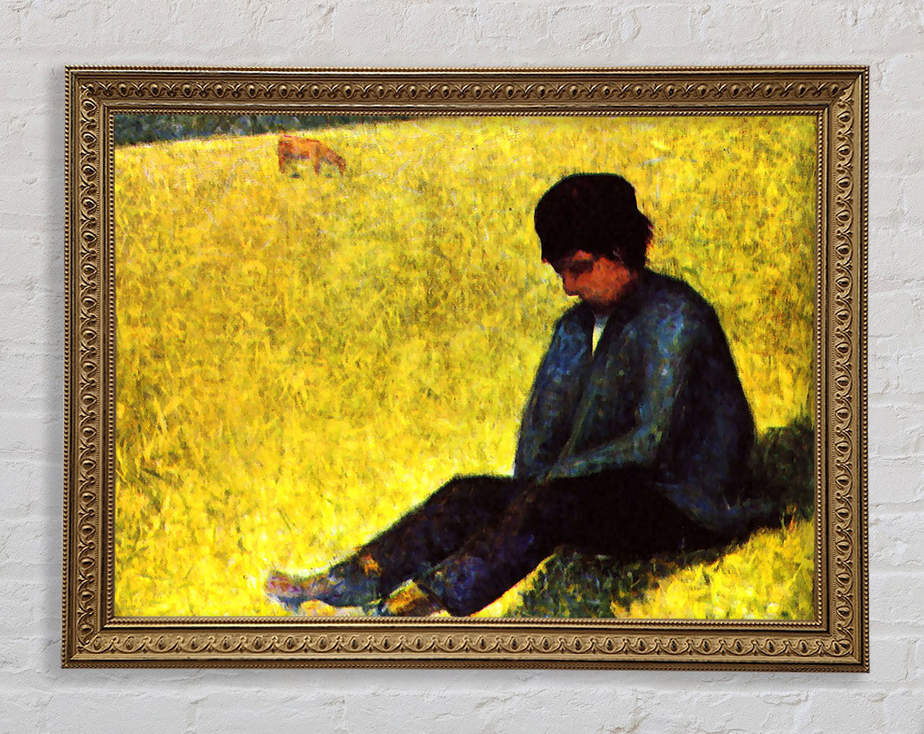 Seurat Boy Sitting On A Lawn Framed Print
