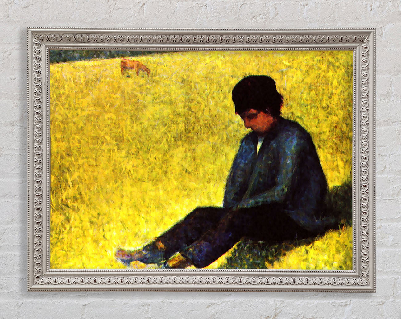 Seurat Boy Sitting On A Lawn Framed Print