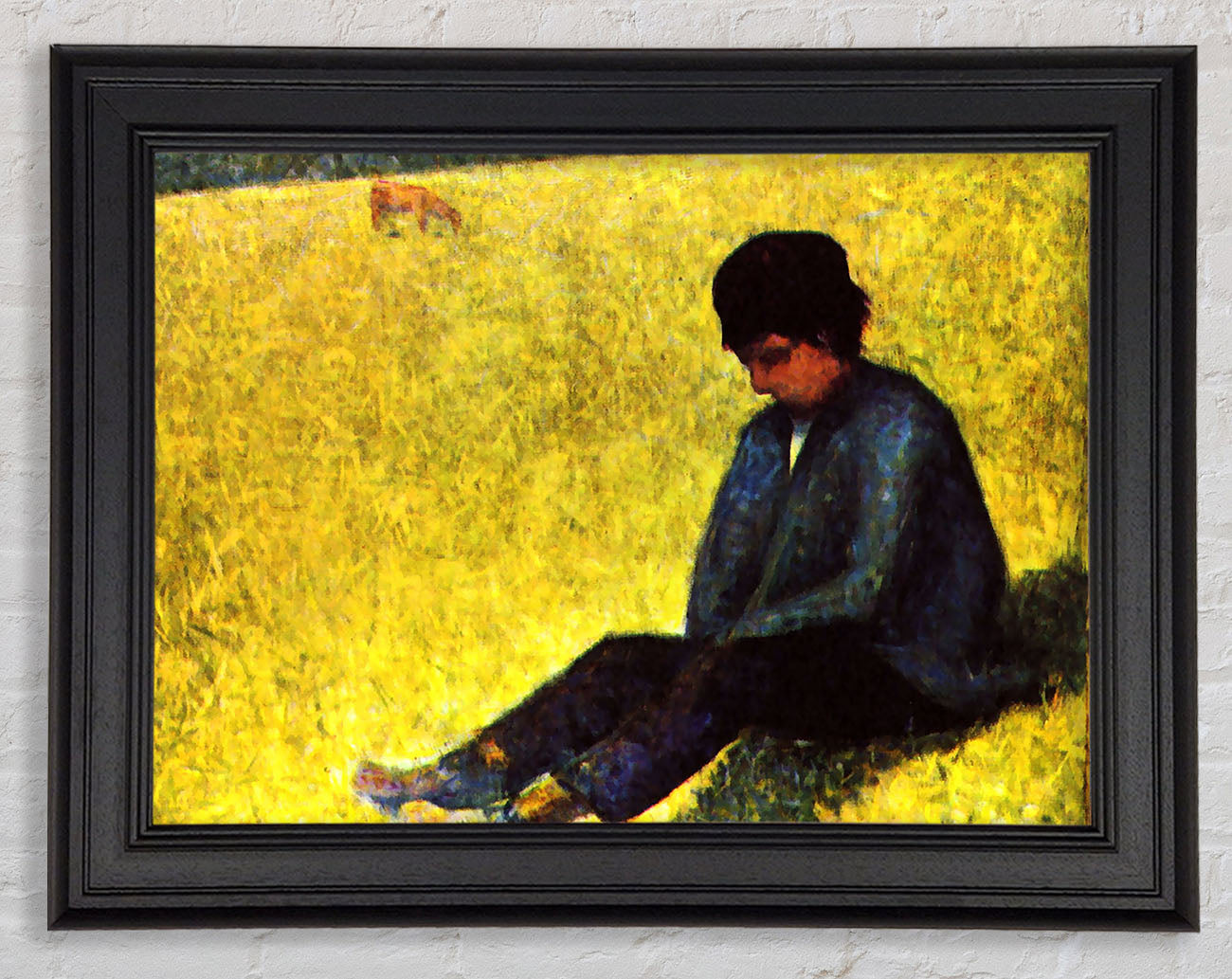 Seurat Boy Sitting On A Lawn Framed Print