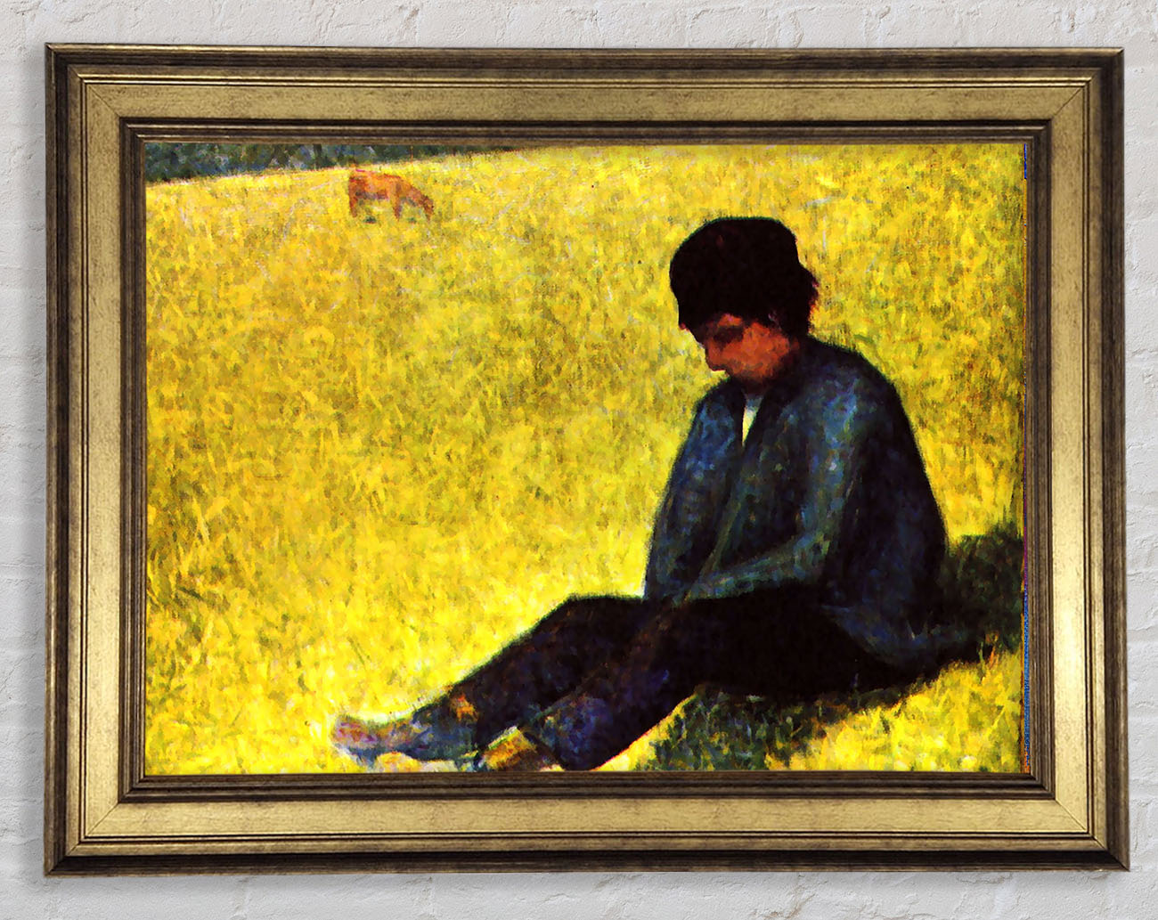 Seurat Boy Sitting On A Lawn Framed Print