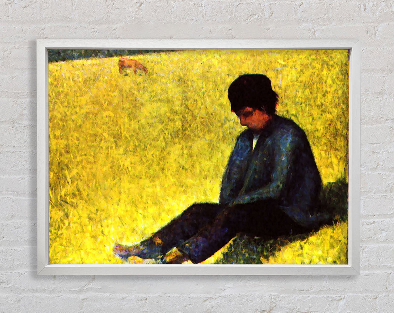 Seurat Boy Sitting On A Lawn Framed Print
