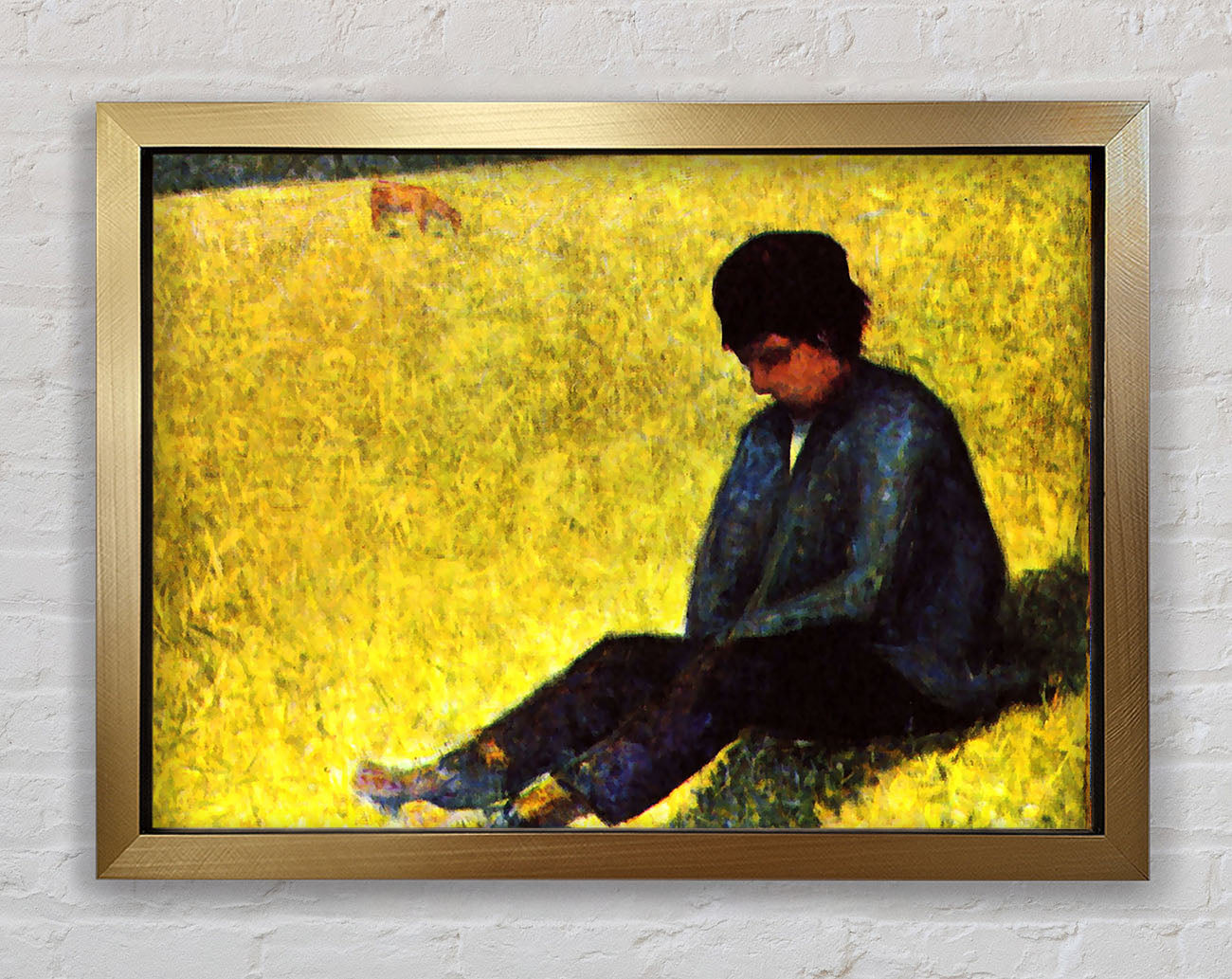 Seurat Boy Sitting On A Lawn Framed Print