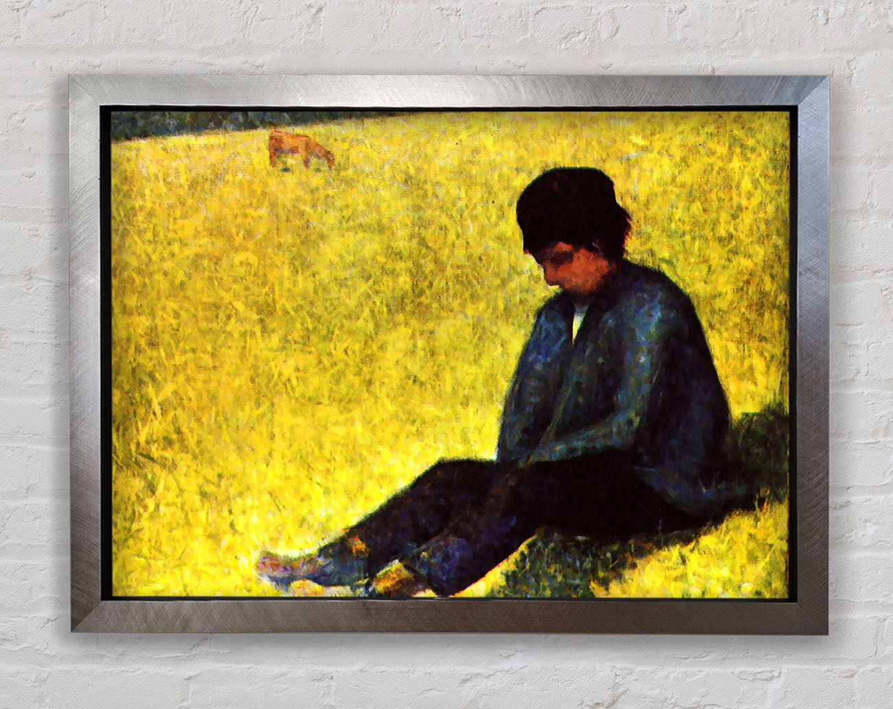 Seurat Boy Sitting On A Lawn Framed Print
