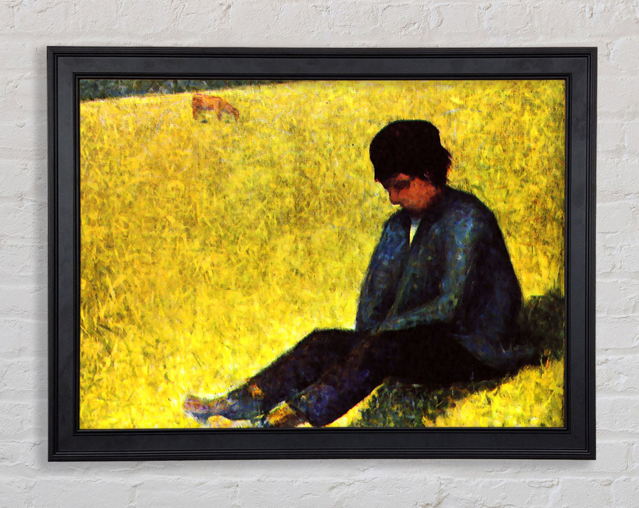 Seurat Boy Sitting On A Lawn Framed Print