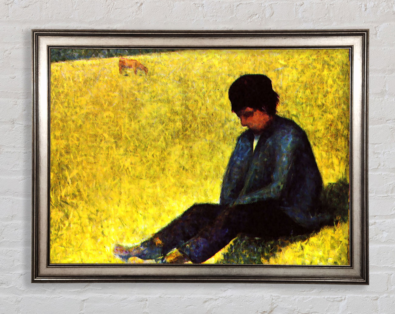 Seurat Boy Sitting On A Lawn Framed Print