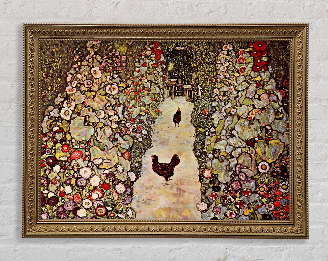 Klimt Garden Path With Chickens Framed Print