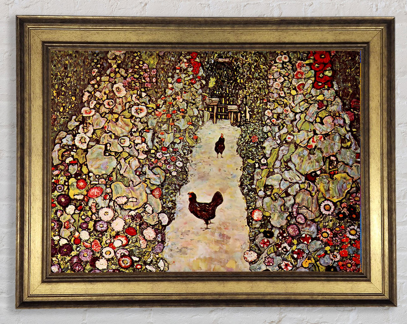 Klimt Garden Path With Chickens Framed Print