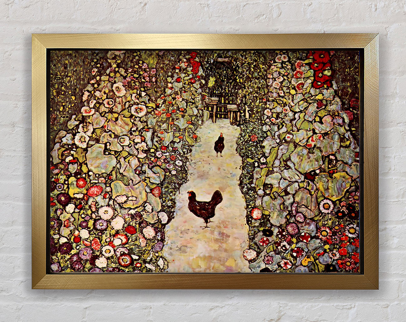 Klimt Garden Path With Chickens Framed Print