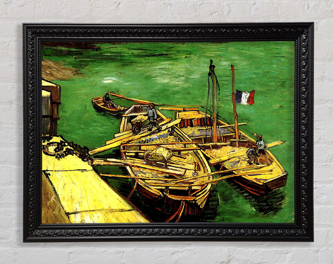 Van Gogh Quay With Men Unloading Sand Barges Framed Print