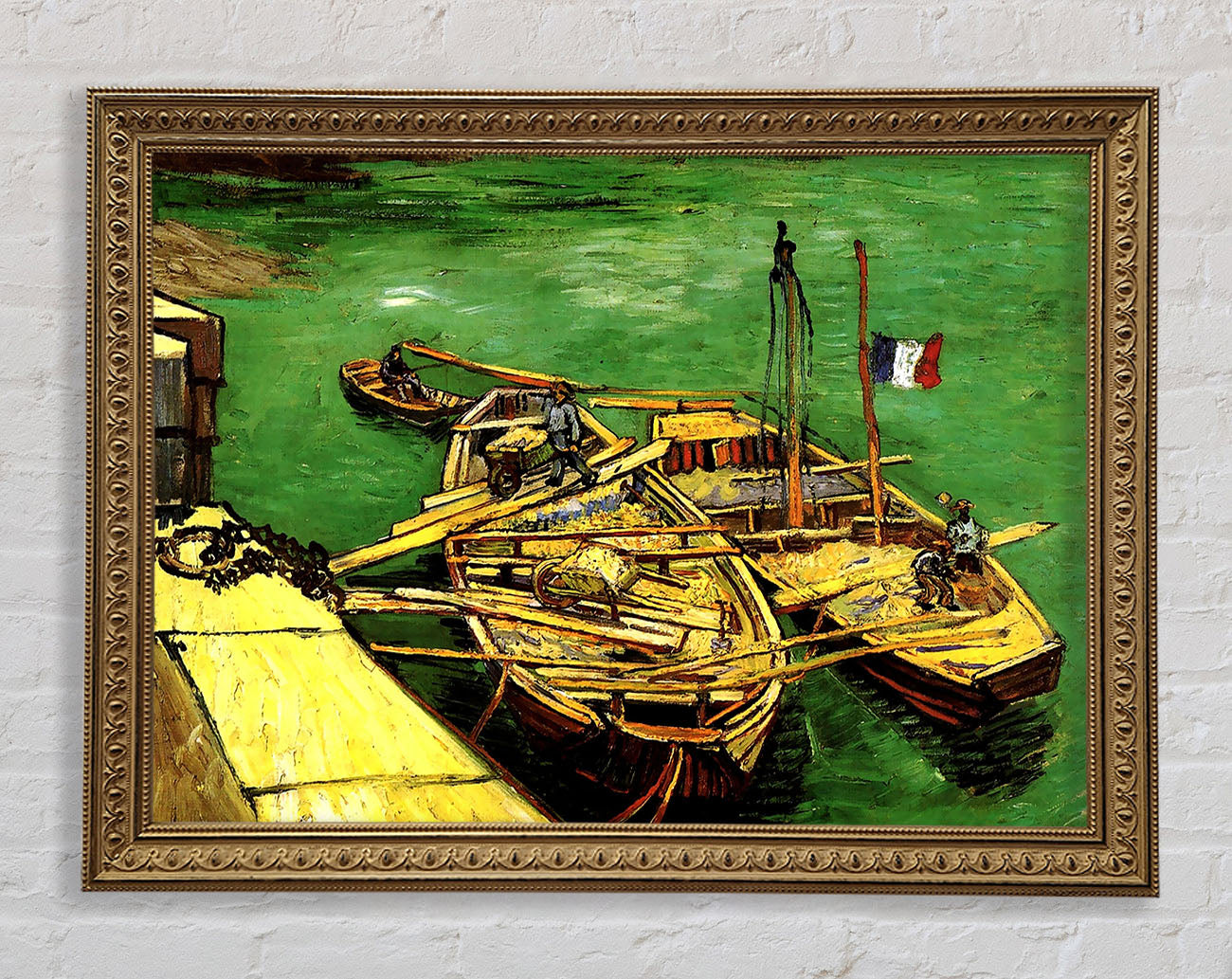 Van Gogh Quay With Men Unloading Sand Barges Framed Print