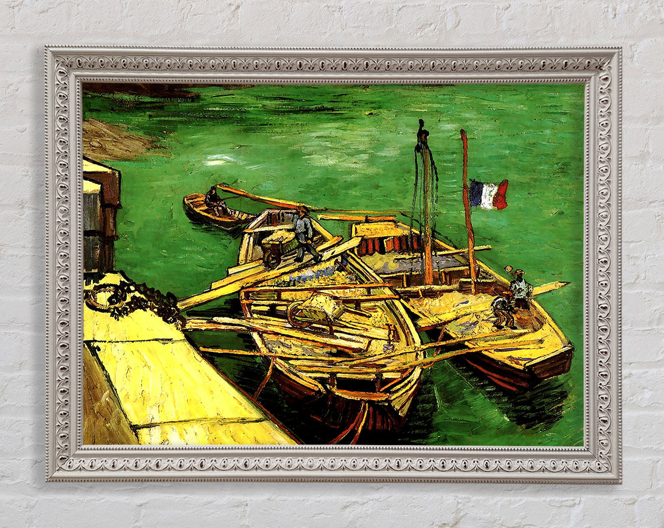 Van Gogh Quay With Men Unloading Sand Barges Framed Print