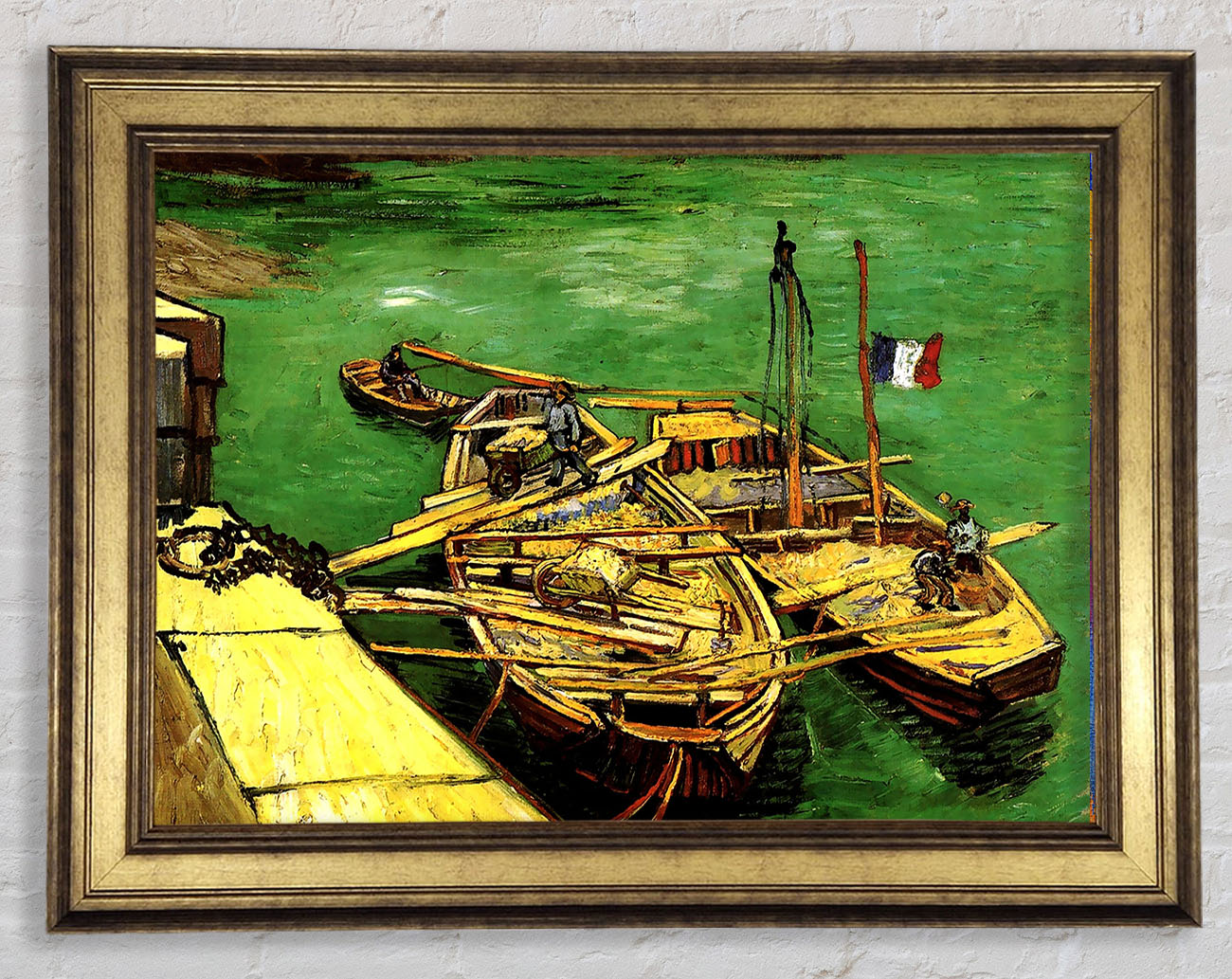 Van Gogh Quay With Men Unloading Sand Barges Framed Print