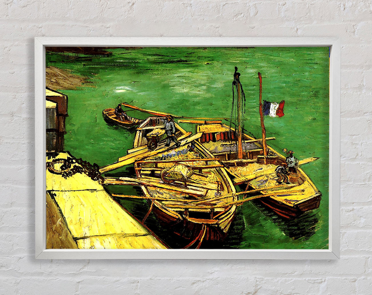 Van Gogh Quay With Men Unloading Sand Barges Framed Print