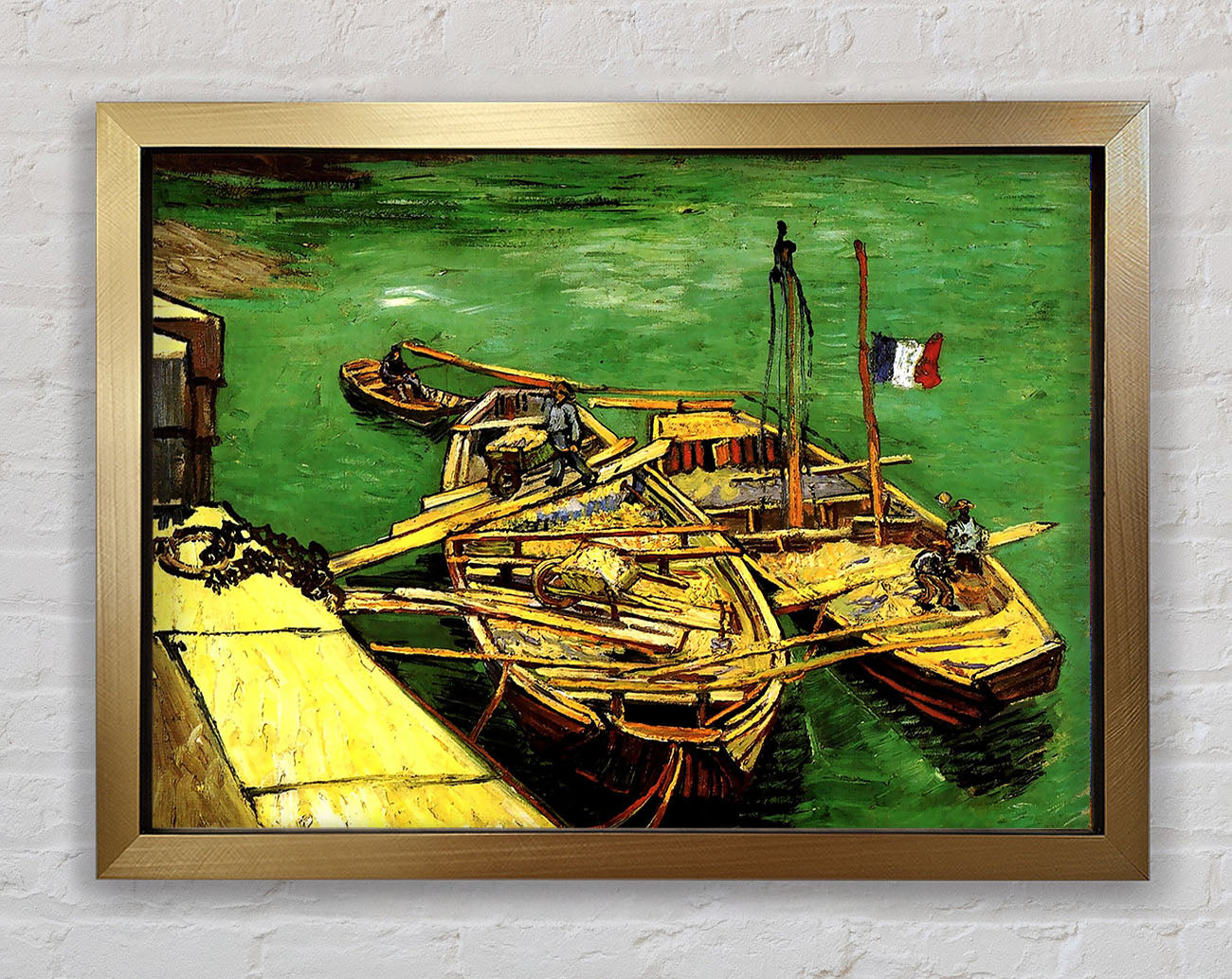 Van Gogh Quay With Men Unloading Sand Barges Framed Print