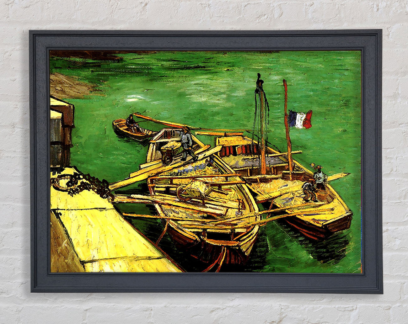 Van Gogh Quay With Men Unloading Sand Barges Framed Print