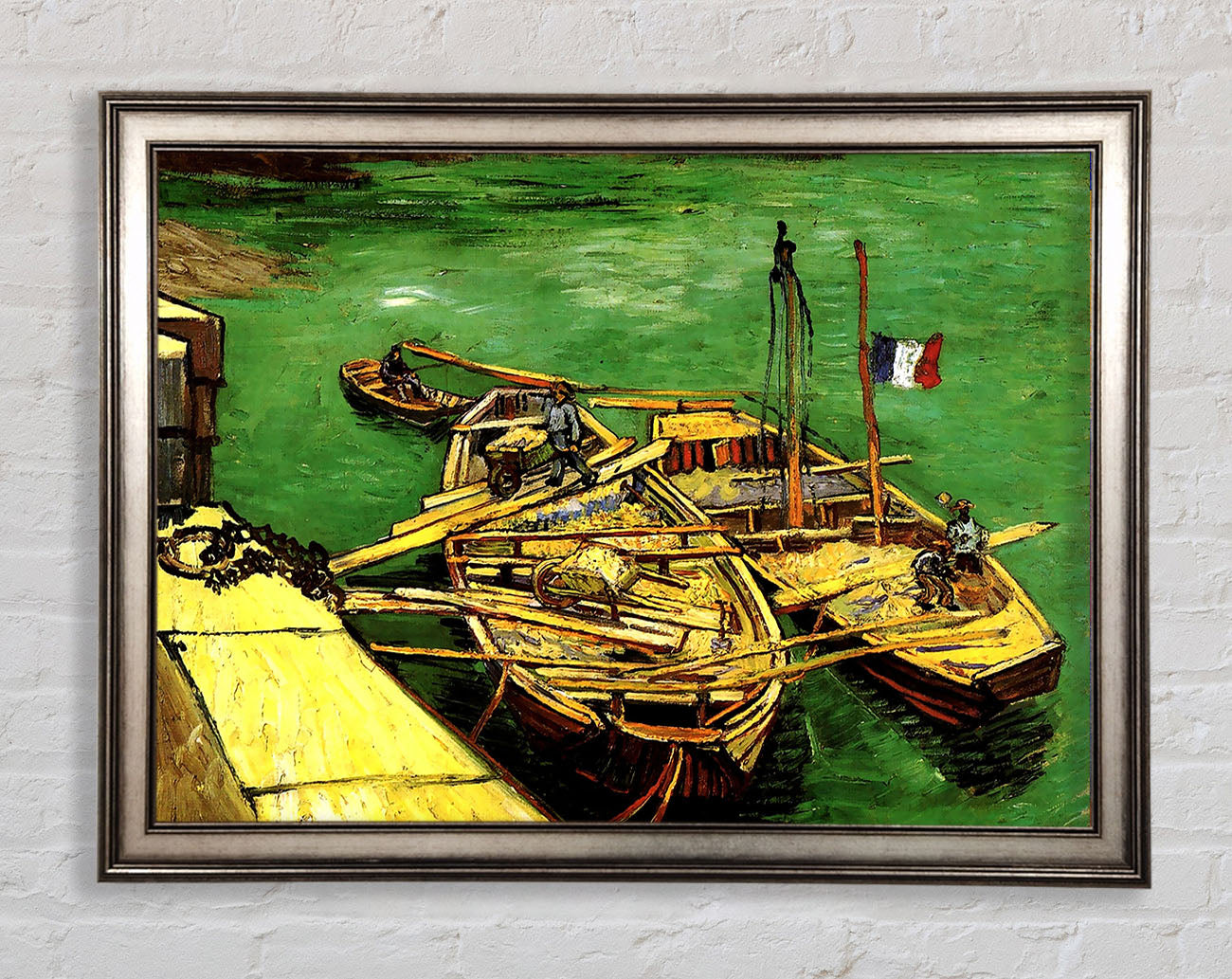 Van Gogh Quay With Men Unloading Sand Barges Framed Print