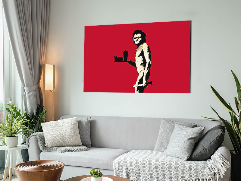 Mcdonalds Caveman Red Metal Print