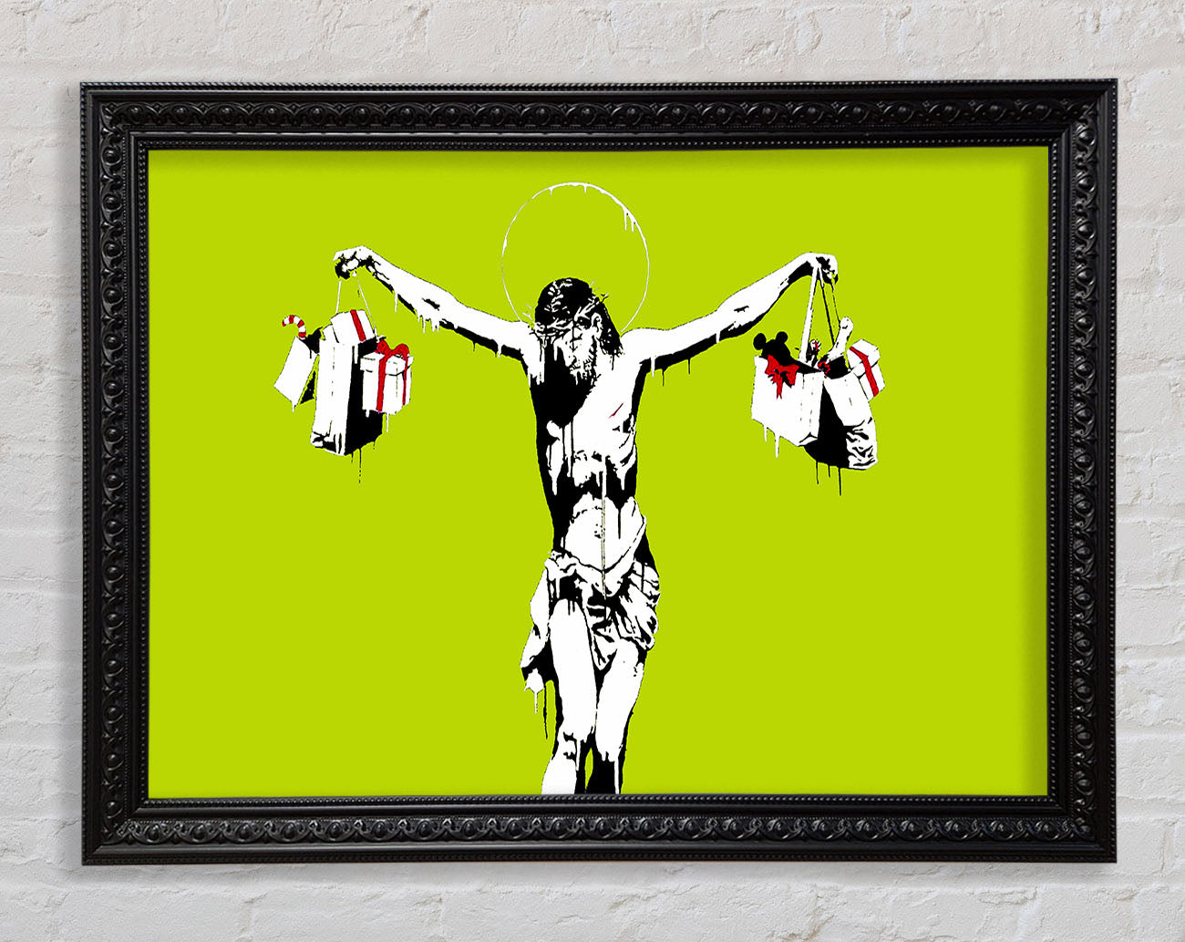 Banksy Thank Christ For Shopping Lime Framed Print