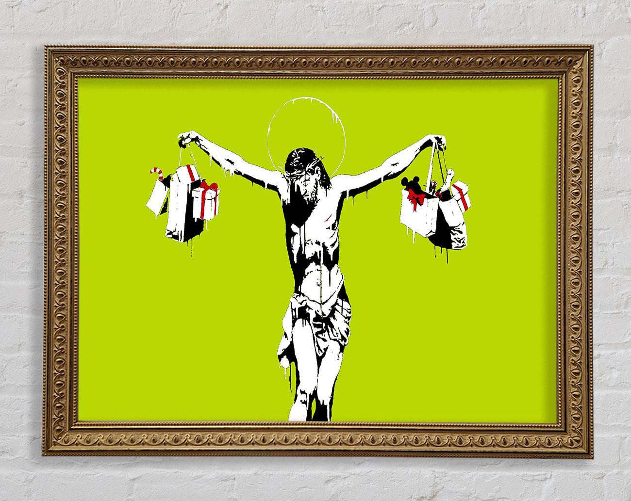 Banksy Thank Christ For Shopping Lime Framed Print