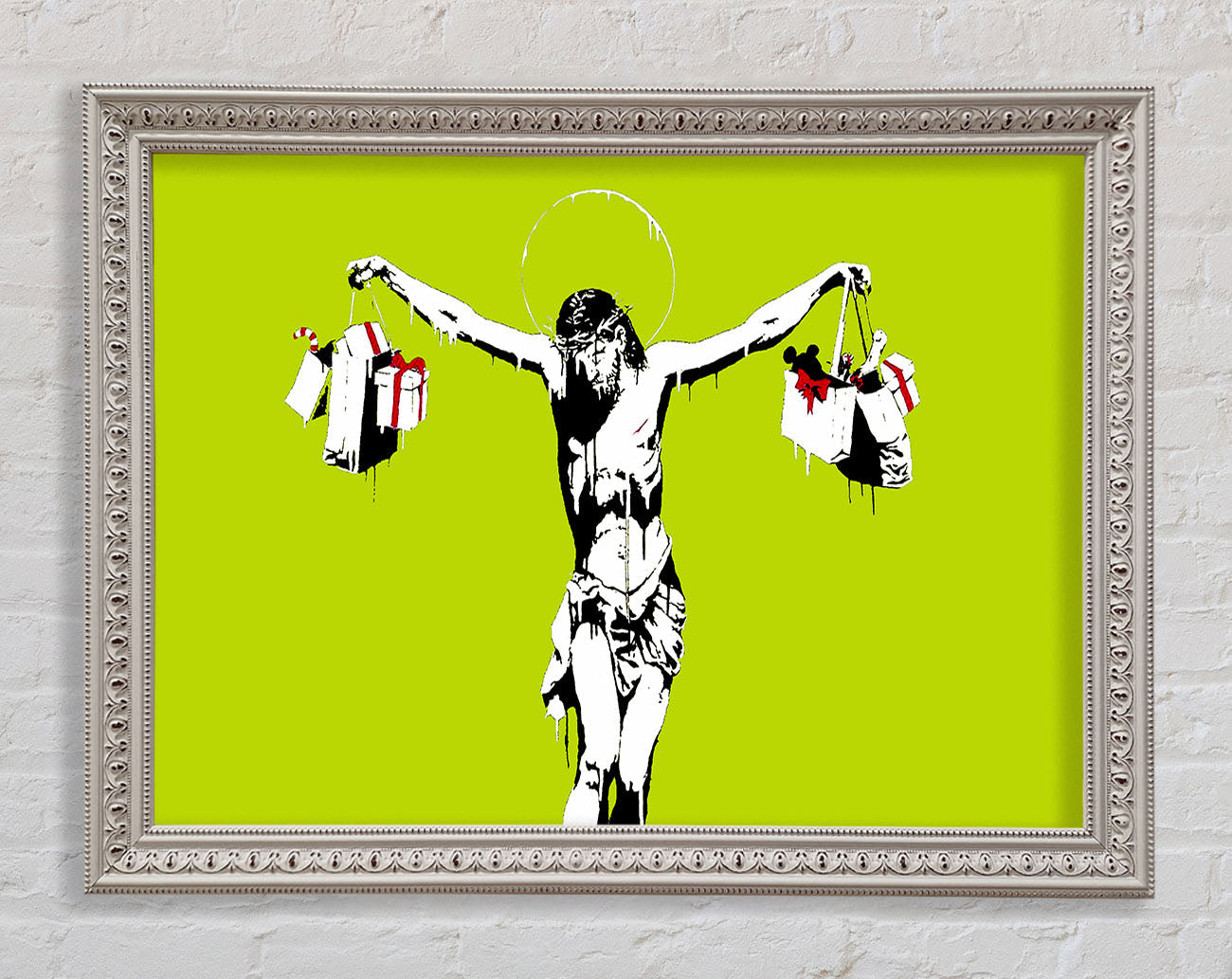 Banksy Thank Christ For Shopping Lime Framed Print