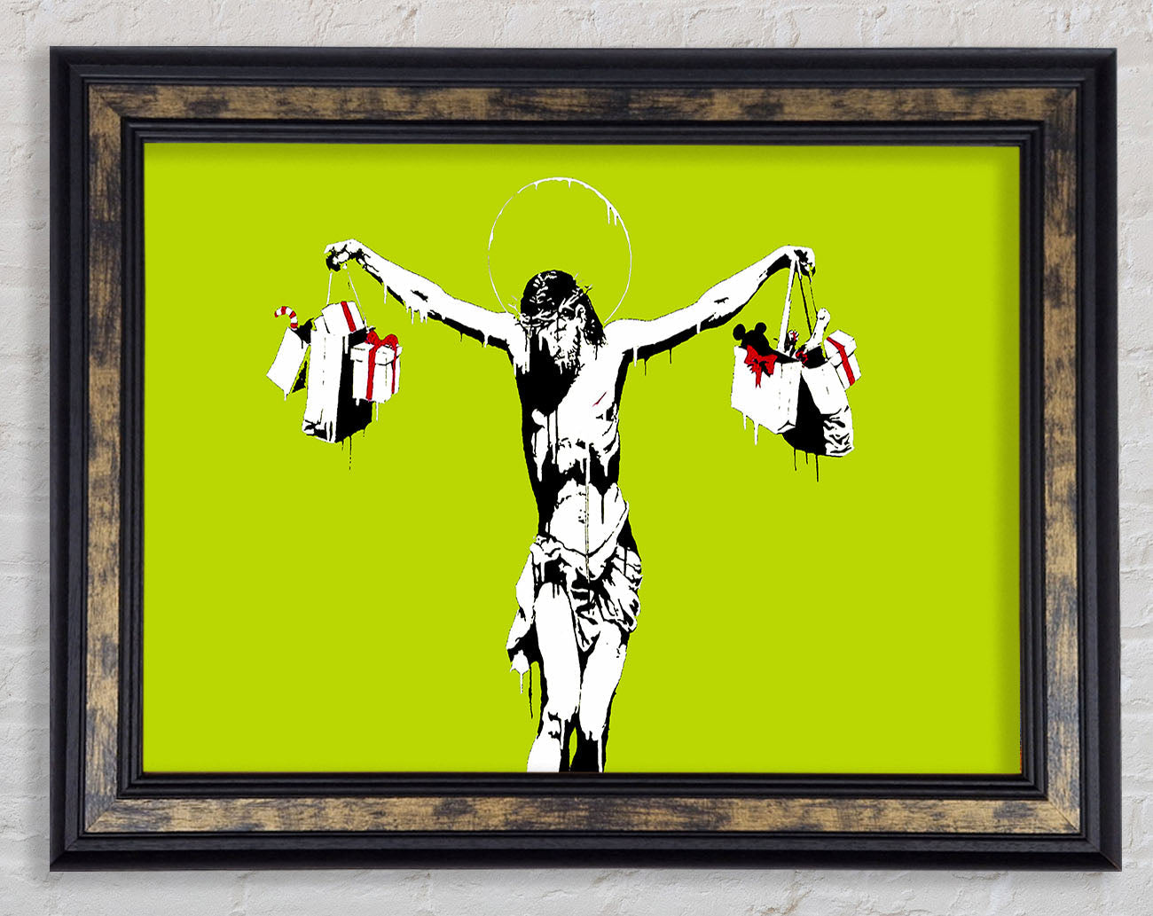 Banksy Thank Christ For Shopping Lime Framed Print