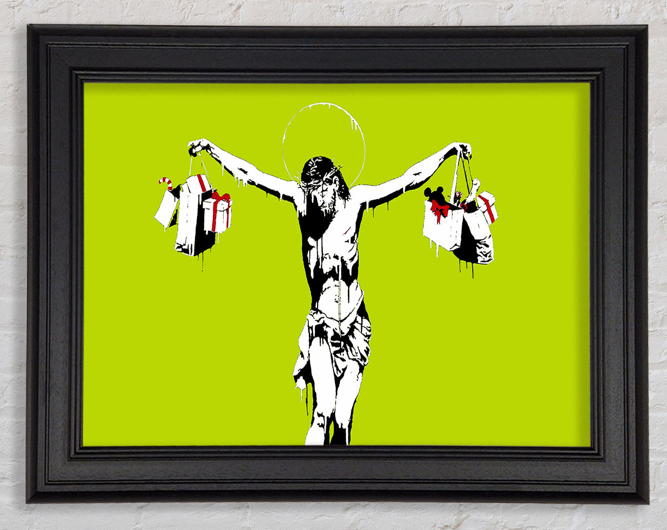 Banksy Thank Christ For Shopping Lime Framed Print