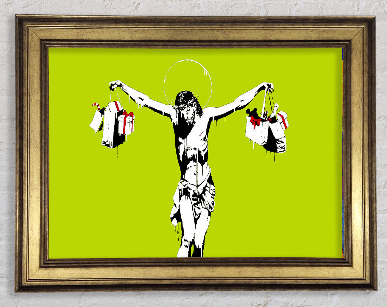 Banksy Thank Christ For Shopping Lime Framed Print