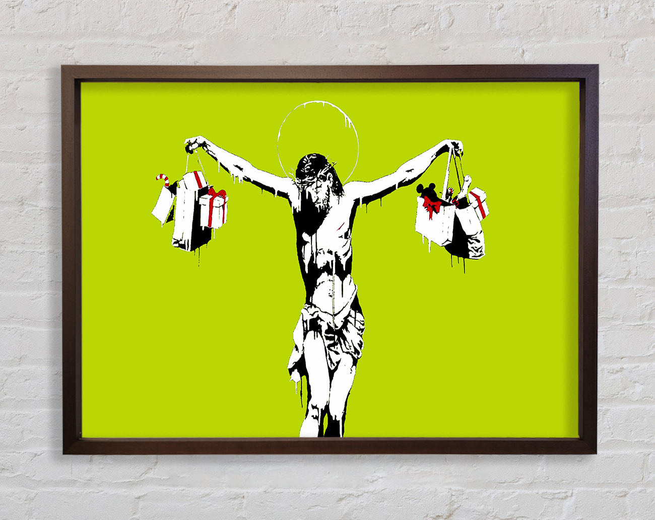 Banksy Thank Christ For Shopping Lime Framed Print