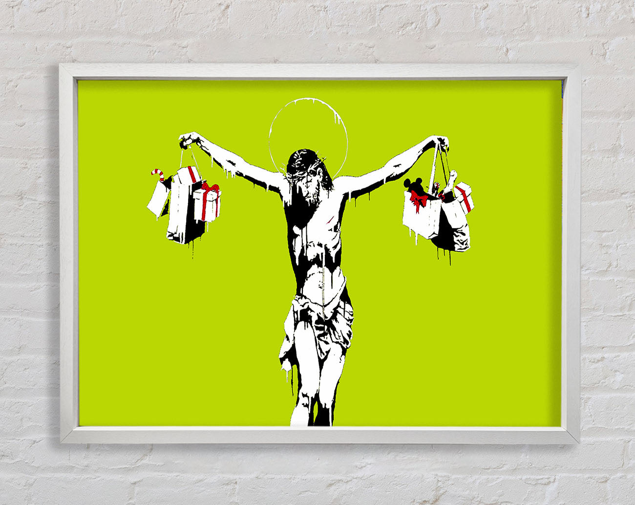 Banksy Thank Christ For Shopping Lime Framed Print