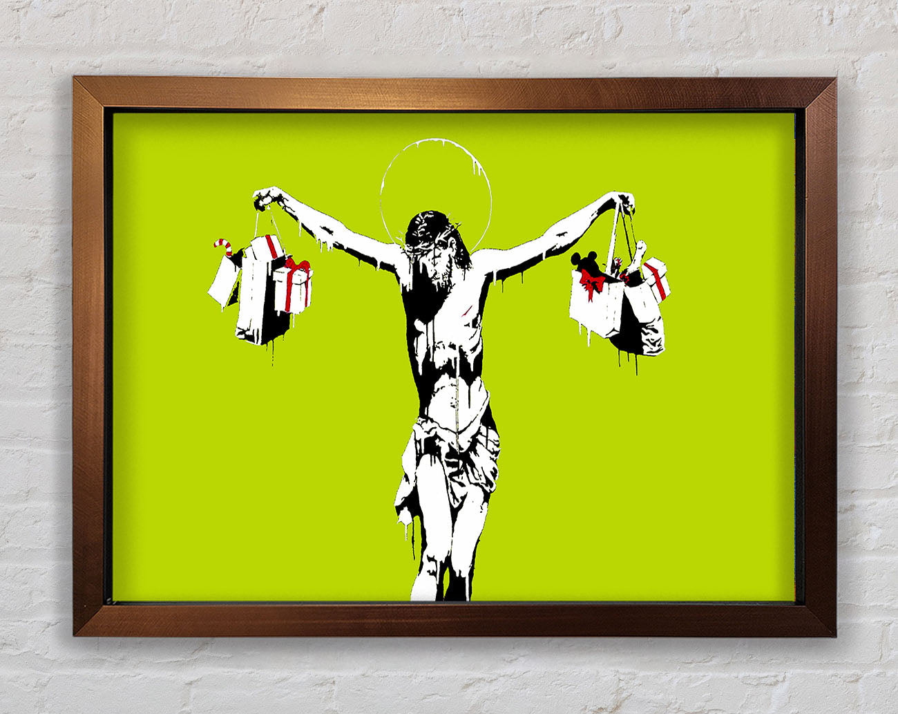 Banksy Thank Christ For Shopping Lime Framed Print