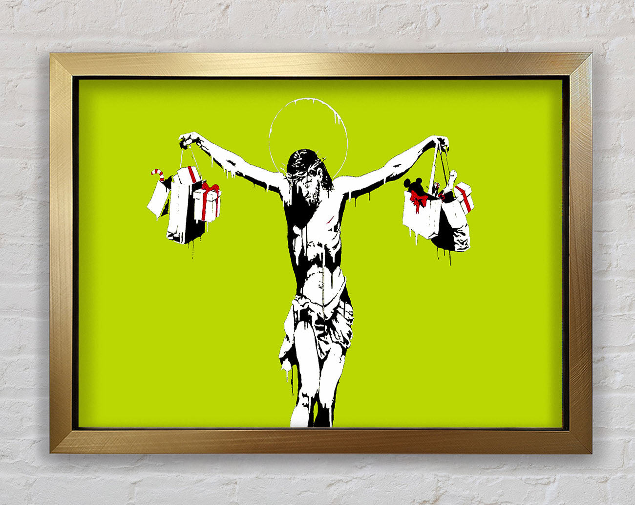Banksy Thank Christ For Shopping Lime Framed Print