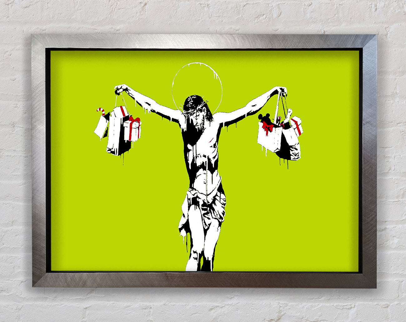 Banksy Thank Christ For Shopping Lime Framed Print