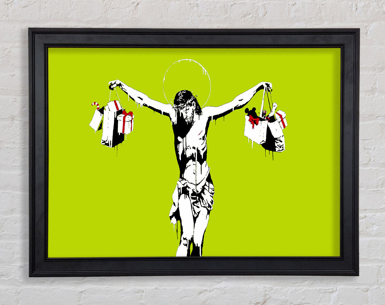 Banksy Thank Christ For Shopping Lime Framed Print