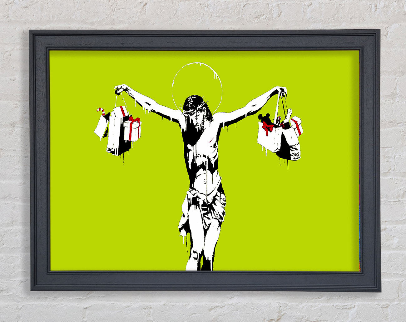Banksy Thank Christ For Shopping Lime Framed Print