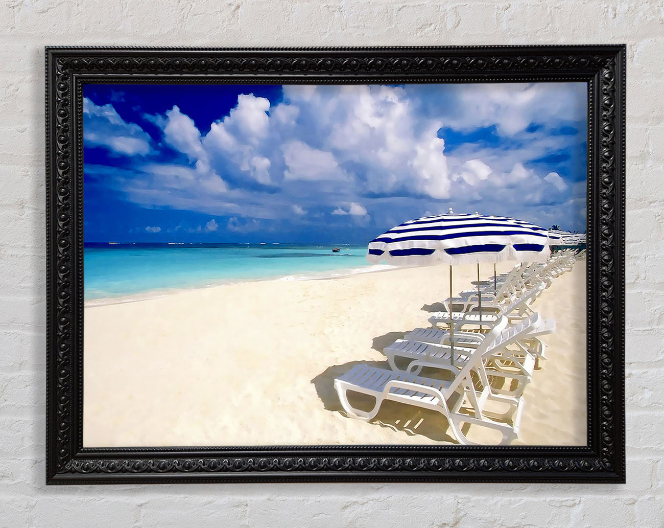 Sun Beds On The Island Of Paradise Framed Print