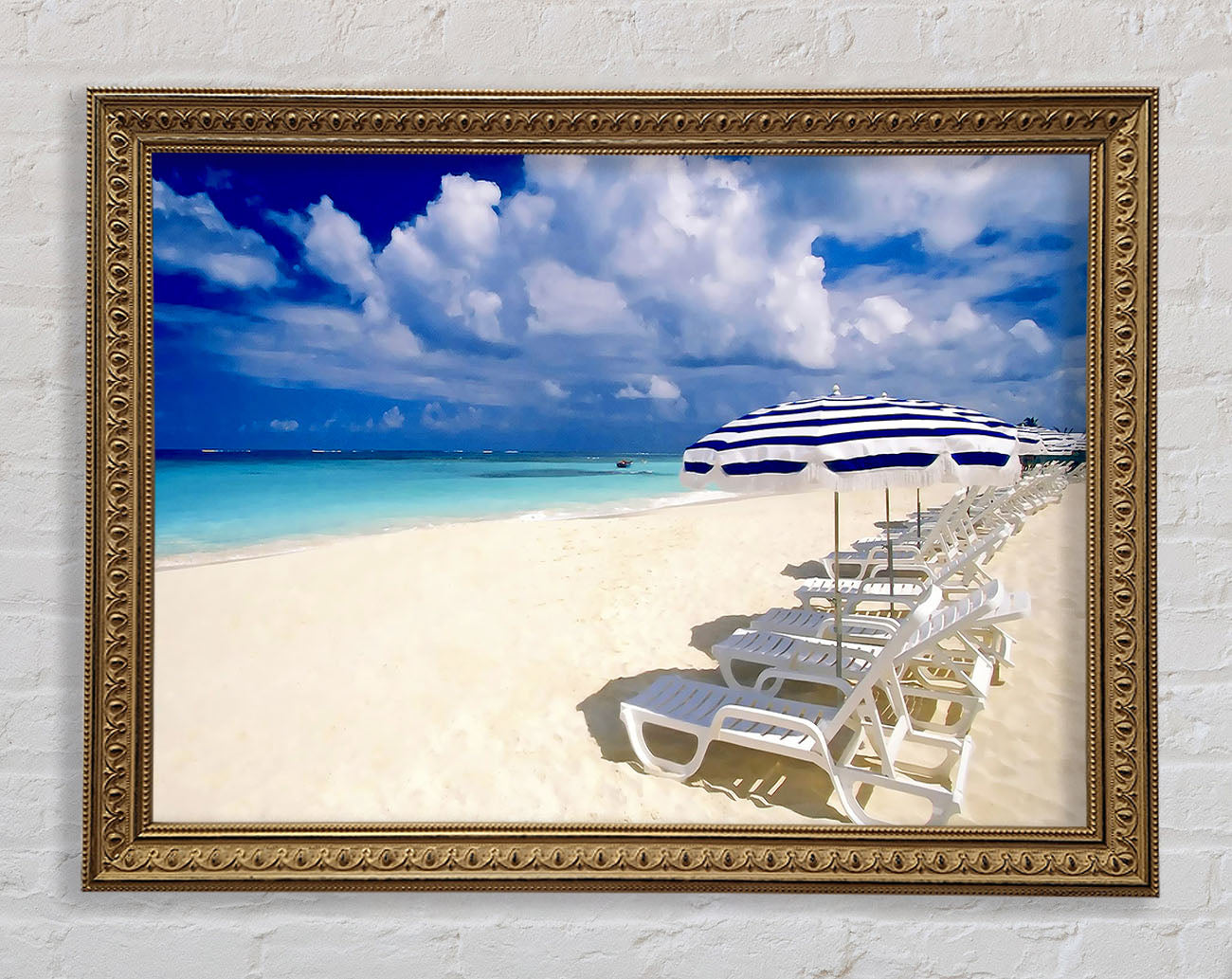 Sun Beds On The Island Of Paradise Framed Print