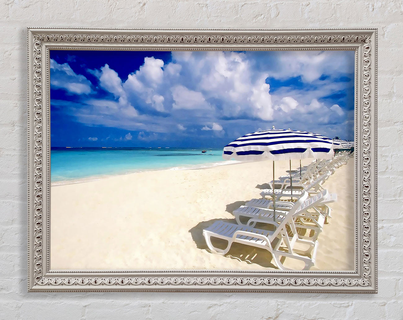 Sun Beds On The Island Of Paradise Framed Print