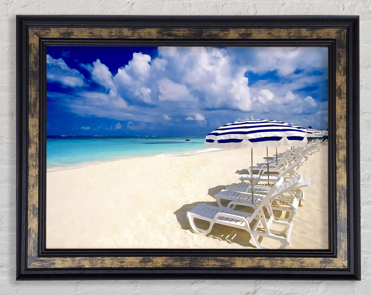 Sun Beds On The Island Of Paradise Framed Print