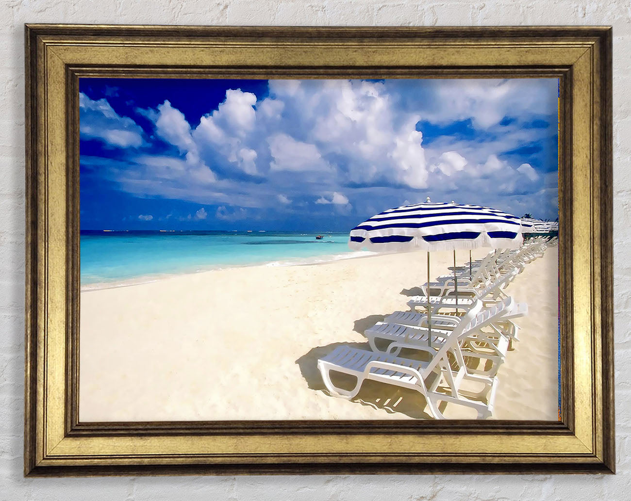 Sun Beds On The Island Of Paradise Framed Print