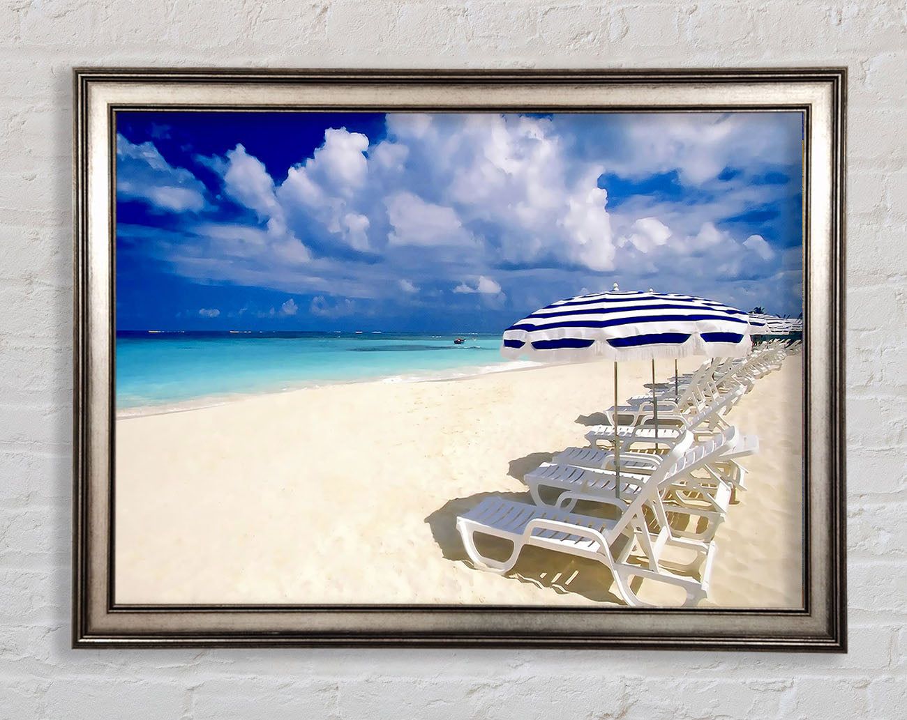 Sun Beds On The Island Of Paradise Framed Print