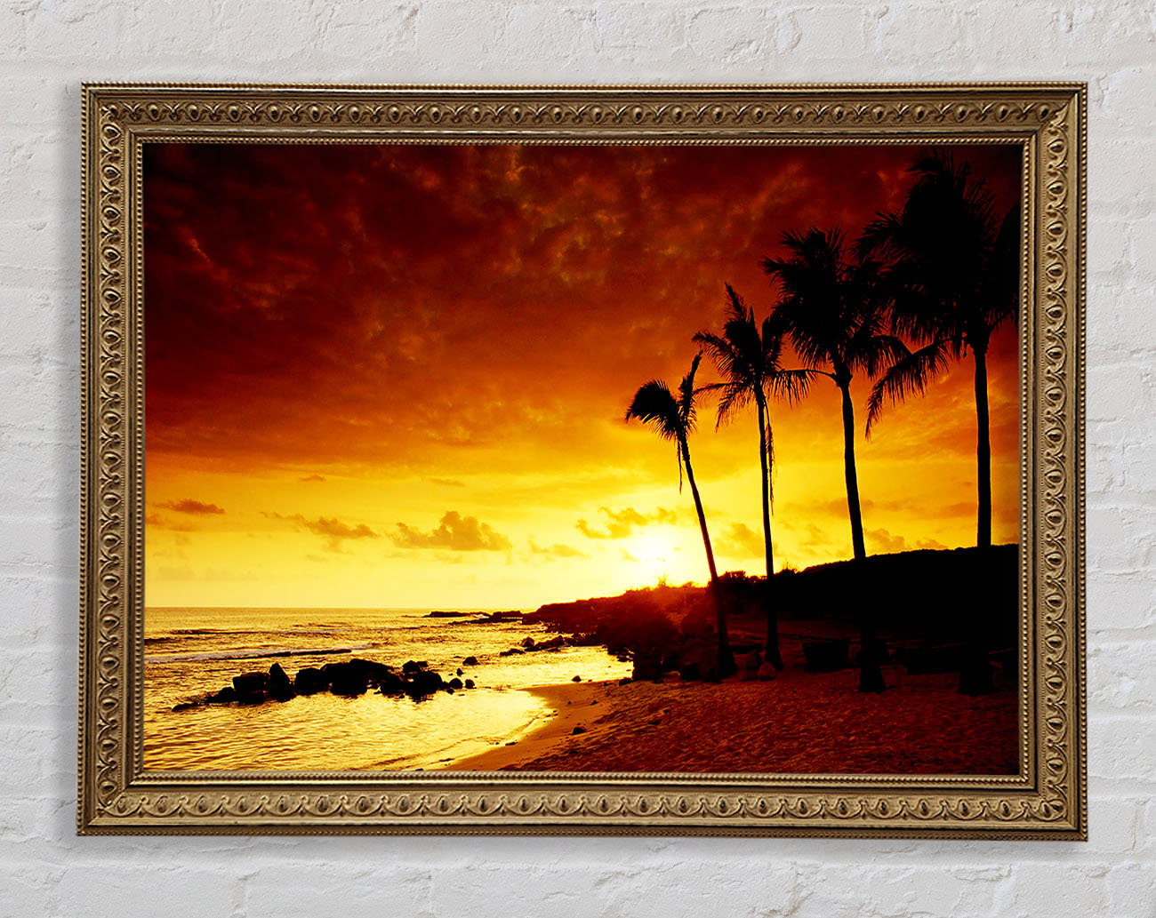 Caramel Palm Tree Sunset Framed Print